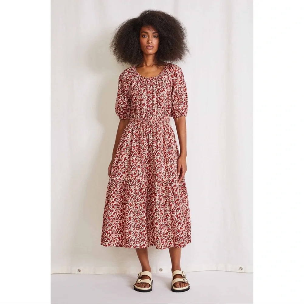NWOT Apiece Apart Nova midi dress, XS, Mango Bouquet red floral, cotton - Picture 1 of 5